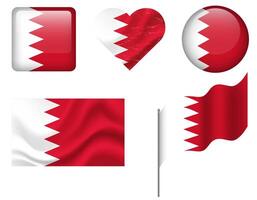 Bahrain flag set of icons. flag of Bahrain, symbol. Set of Bahrain flags button, waved, heart. vector