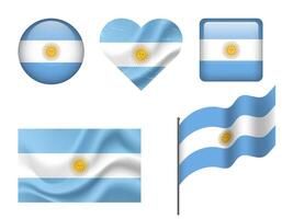 Argentina flag set of icons. flag of Argentina, symbol. Set of Argentinean flags button, waved, heart. vector