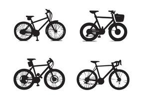 A collection of silhouetted bicycles on an isolated white background in a art image. vector