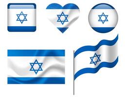 Israel flag set of icons. flag of Israel, symbol. Set of Israel flags button, waved, heart. vector