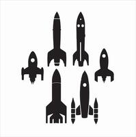 An excellent resolution bundle of rocket ship silhouettes, containing a range of rocket spacecraft vector
