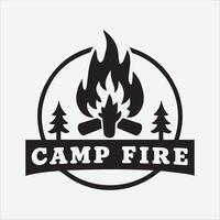 Campfire logo type silhouette illustration with White Background vector