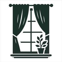 A line-drawn illustration of a window or mirror in black and white. vector
