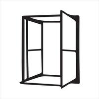 A line-drawn illustration of a window or mirror in black and white. vector