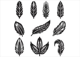 silhouette Feather Set icon type, distinct feather logo position, isolated on a white background vector