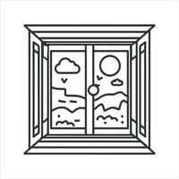 A line-drawn illustration of a window or mirror in black and white. vector