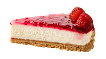 Cheesecake with a graham cracker crust and strawberry topping on the transparent background, Format png