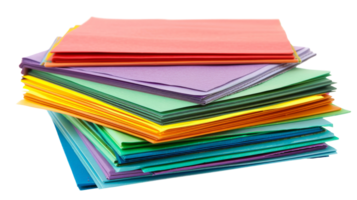 A stack of colorful construction paper, neatly arranged on the transparent background, Format png