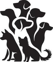 Silhouette of dog on white background. simple minimal Symbol of group of pets who plays together vector