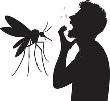 Silhouette of man who crying to mosquito on white background. Symbol of annoying insect vector