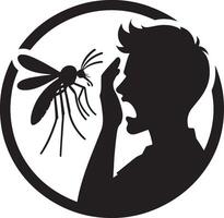 Silhouette of man who crying to mosquito on white background. Symbol of annoying insect vector