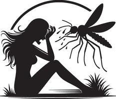 Silhouette of woman who cry at mosquito on white background. Symbol of fear of insect vector