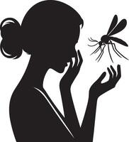 Silhouette of woman who cry at mosquito on white background. Symbol of fear of insect vector