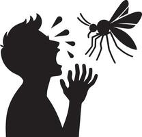 Silhouette of man who crying to mosquito on white background. Symbol of annoying insect vector