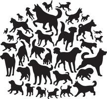 Silhouette of dog on white background. simple minimal Symbol of group of pets who plays together vector