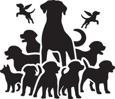 Silhouette of dog on white background. simple minimal Symbol of group of pets who plays together vector