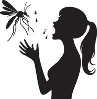 Silhouette of woman who cry at mosquito on white background. Symbol of fear of insect vector