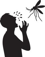 Silhouette of man who crying to mosquito on white background. Symbol of annoying insect vector