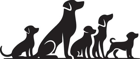 Silhouette of dog on white background. simple minimal Symbol of group of pets who plays together vector