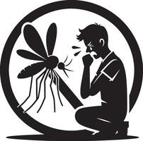 Silhouette of man who crying to mosquito on white background. Symbol of annoying insect vector