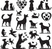 Silhouette of dog on white background. simple minimal Symbol of group of pets who plays together vector