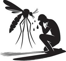 Silhouette of man who crying to mosquito on white background. Symbol of annoying insect vector