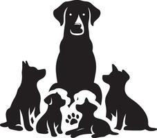 Silhouette of dog on white background. simple minimal Symbol of group of pets who plays together vector