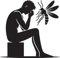 Silhouette of man who crying to mosquito on white background. Symbol of annoying insect vector
