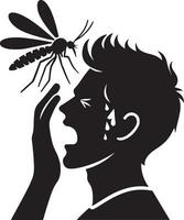 Silhouette of man who crying to mosquito on white background. Symbol of annoying insect vector