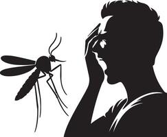Silhouette of man who crying to mosquito on white background. Symbol of annoying insect vector