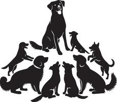 Silhouette of dog on white background. simple minimal Symbol of group of pets who plays together vector