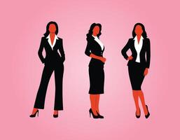 Set of flat design businesswomen females model wearing official suits and standing in different positions vector