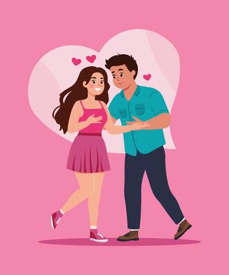 Flat design of a couple man and woman characters in romance dating enjoying time together