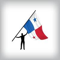A man holds the flag of PANAMA in the air. National day realistic flag illustration. vector