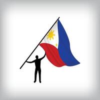 A man holds the flag of PHILIPPINES in the air. National day realistic flag illustration. vector