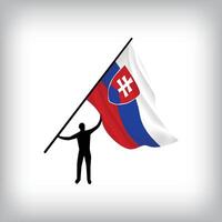A man holds the flag of SLOVAKIA in the air. National day realistic flag illustration. vector