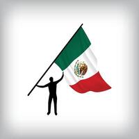 A man holds the flag of MEXICO in the air. National day realistic flag illustration. vector