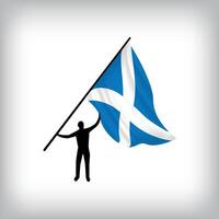 A man holds the flag of SCOTLAND in the air. National day realistic flag illustration. vector