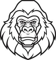 minimal gorilla logo illustration black and white vector