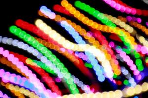close up bokeh light of colorful wire shape flying photo