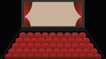an empty theater with red seats and a screen vector