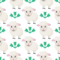 Sheep. Seamless pattern. Cartoon sheep background. Fabric print. vector
