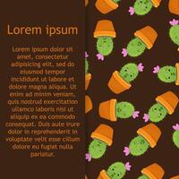 Seamless pattern with cute kawaii cactus and succulents with funny faces in pots. vector