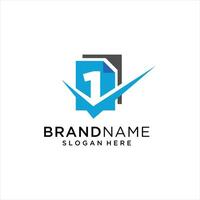 Checklist logo with 1 number, flat simple element illustration vector