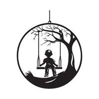 Child silhouette cute on swing illustration Stock image on white background vector