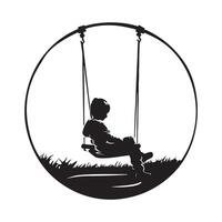 Child silhouette cute on swing illustration Stock image on white background vector