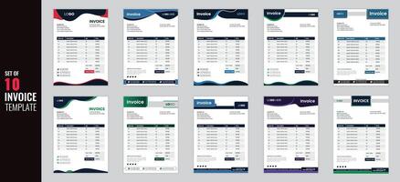 Corporate business invoice template bundle, Set of 10 Invoice design mega collection, Abstract colorful money receipt template design vector