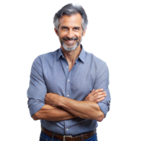 Smiling Middle-Aged Man With Arms Crossed Standing Against a Transparent Background png