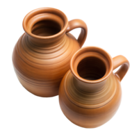 Two Brown Clay Jugs With Handles Isolated on Transparent Background png