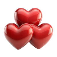 Three Red Shiny Hearts Isolated On Transparent Background png
